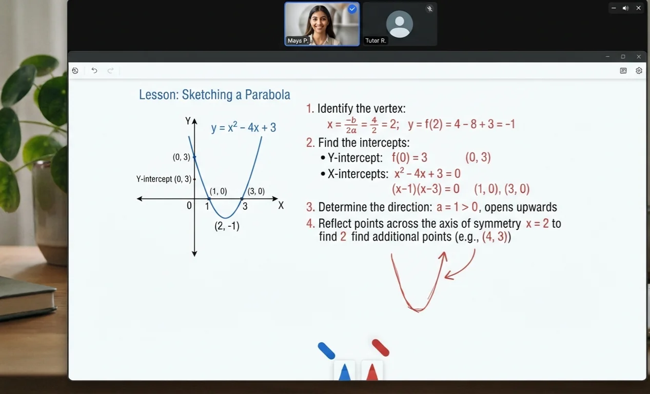 Whiteboard with functions sketching a parabola